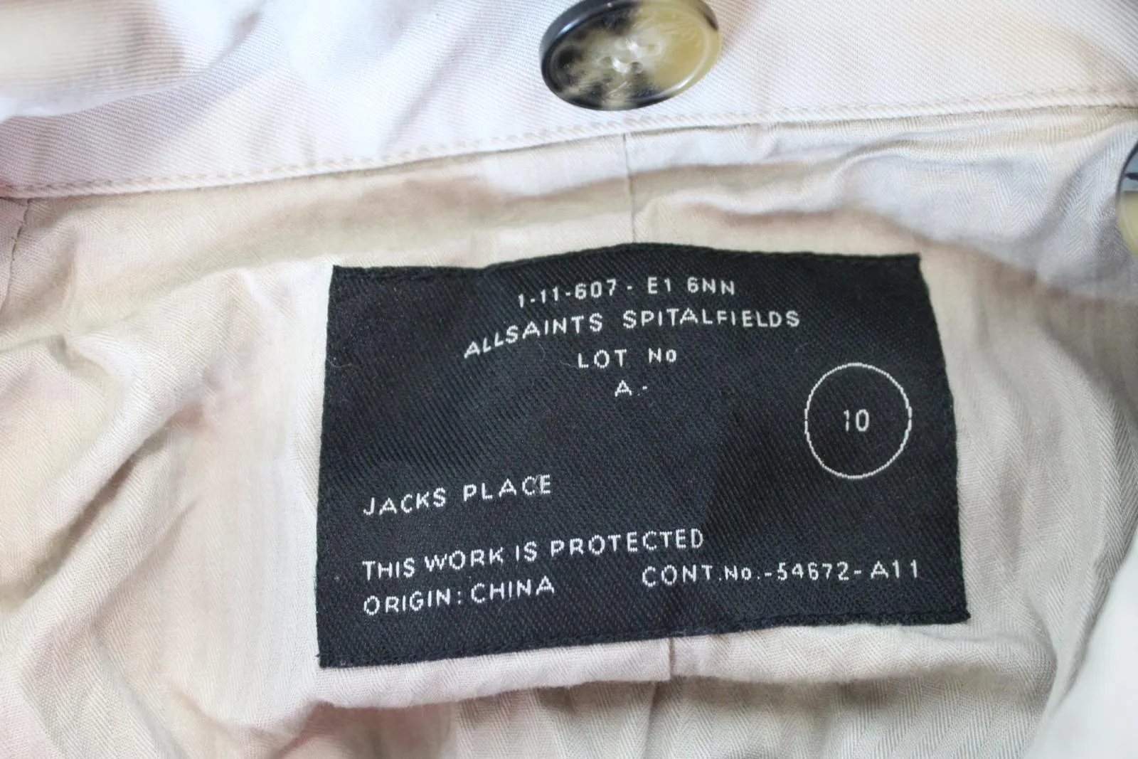 ALLSAINTS Ladies Galia Mac Grey Beige Cotton Short Trench Coat Jacket UK10