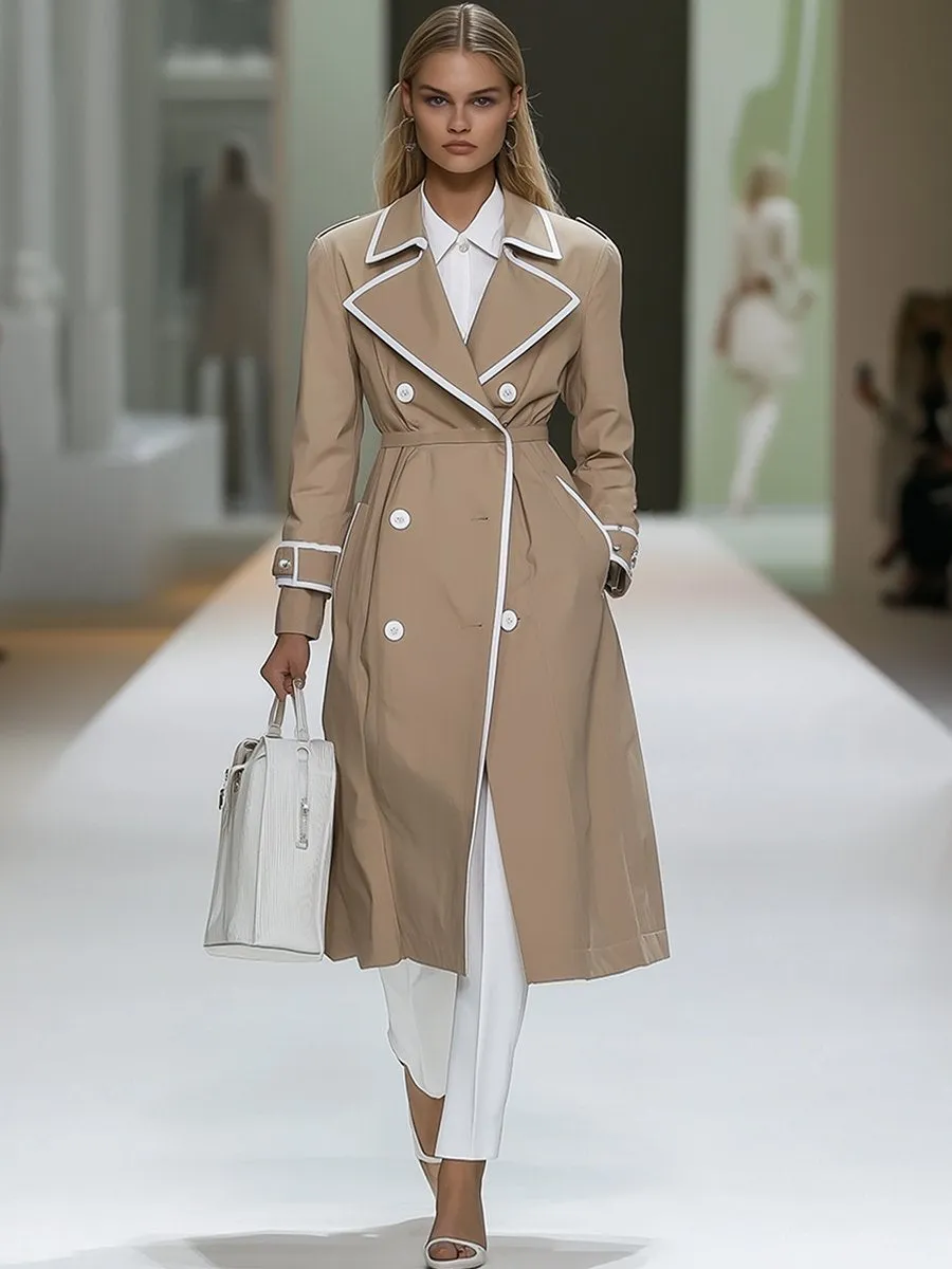 Classic High-end Colorblock Long Trench Coat