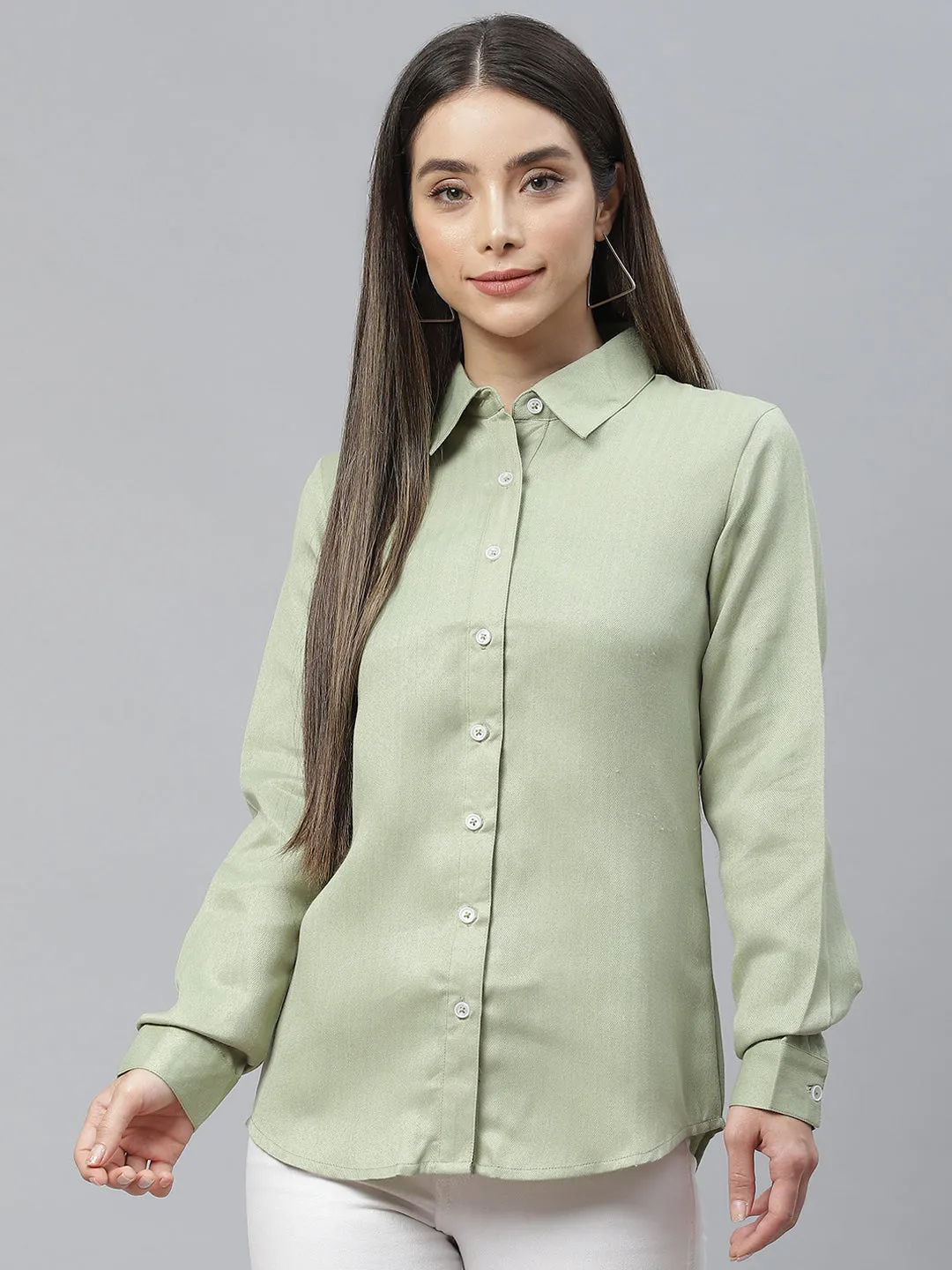 Cottinfab Women Sage Green Formal Shirt