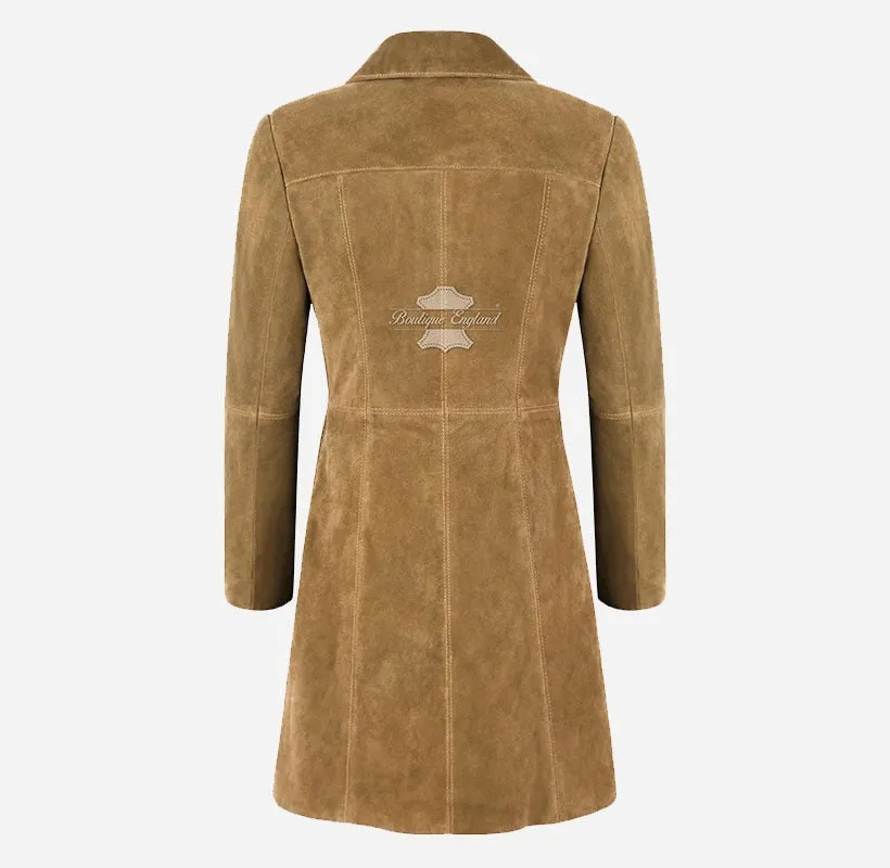 ELEGANT Women's Classic Suede Trench Coat Knee Length Coat