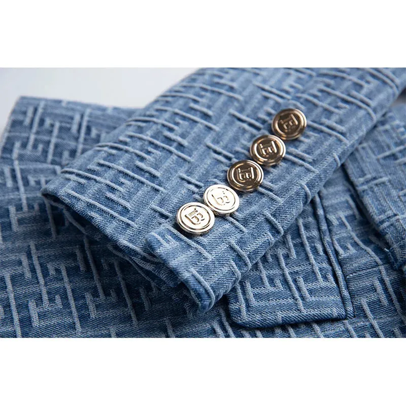 Geometric Pattern Denim Blazer