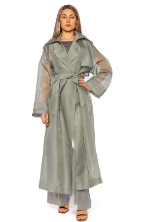Jade Silk Organza Belted Trench Coat