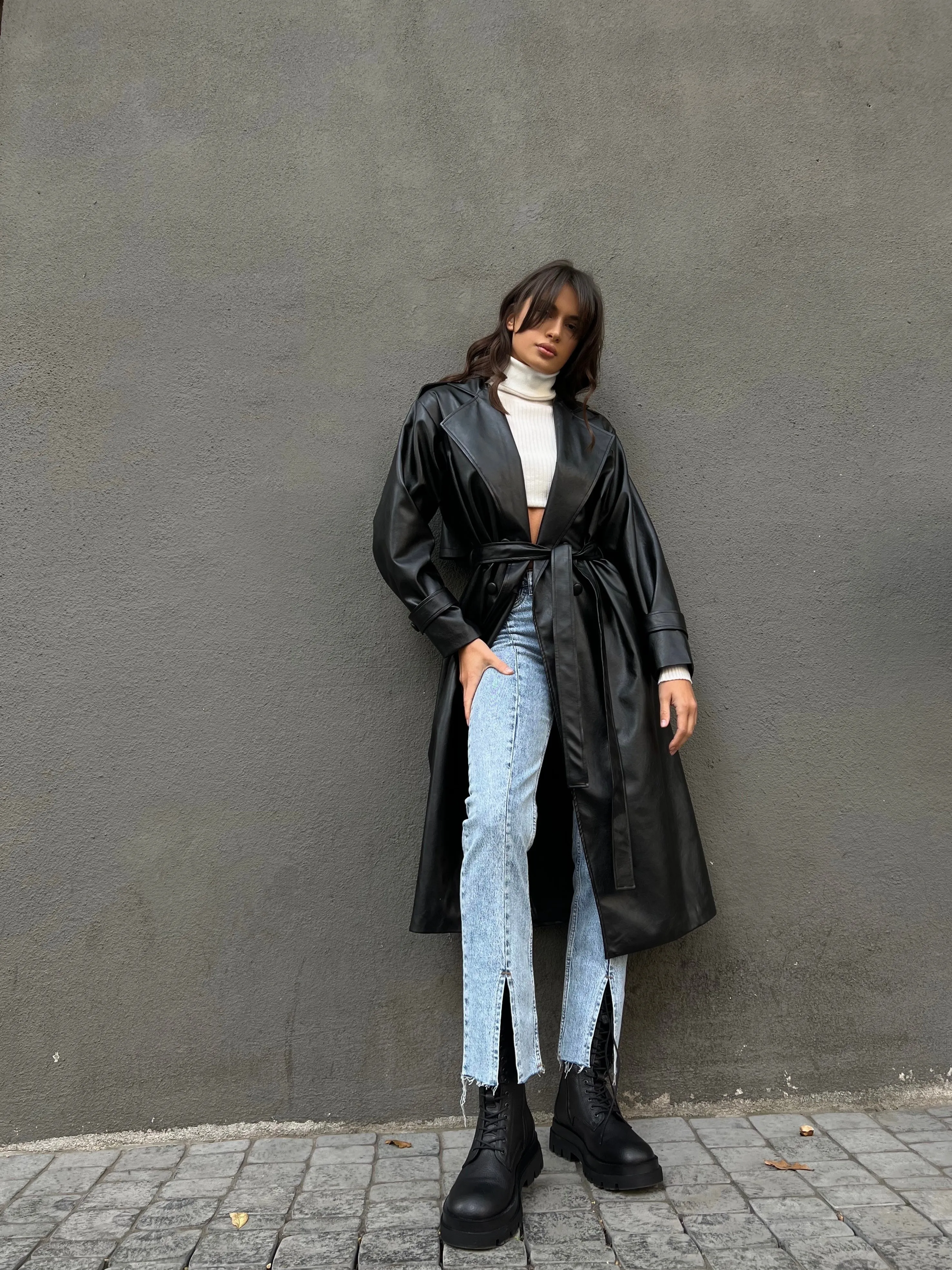 Leather trench coat