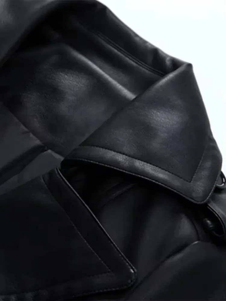 Trend4us Luxe Sculpted Faux Leather Peplum Trench Coat