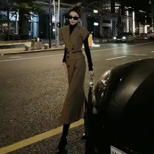 Trend4us Women's Chic Sleeveless Belted Trench Dress