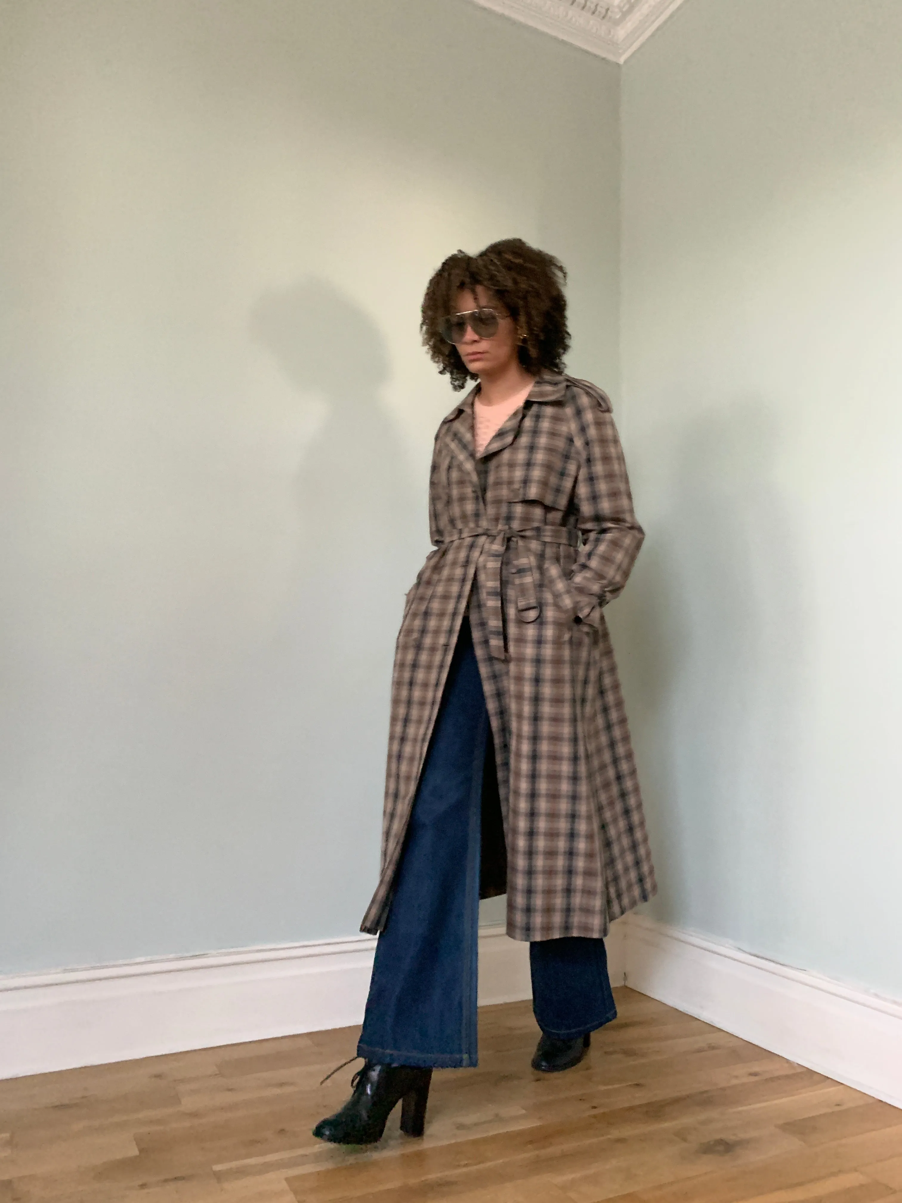 Vintage check trench coat