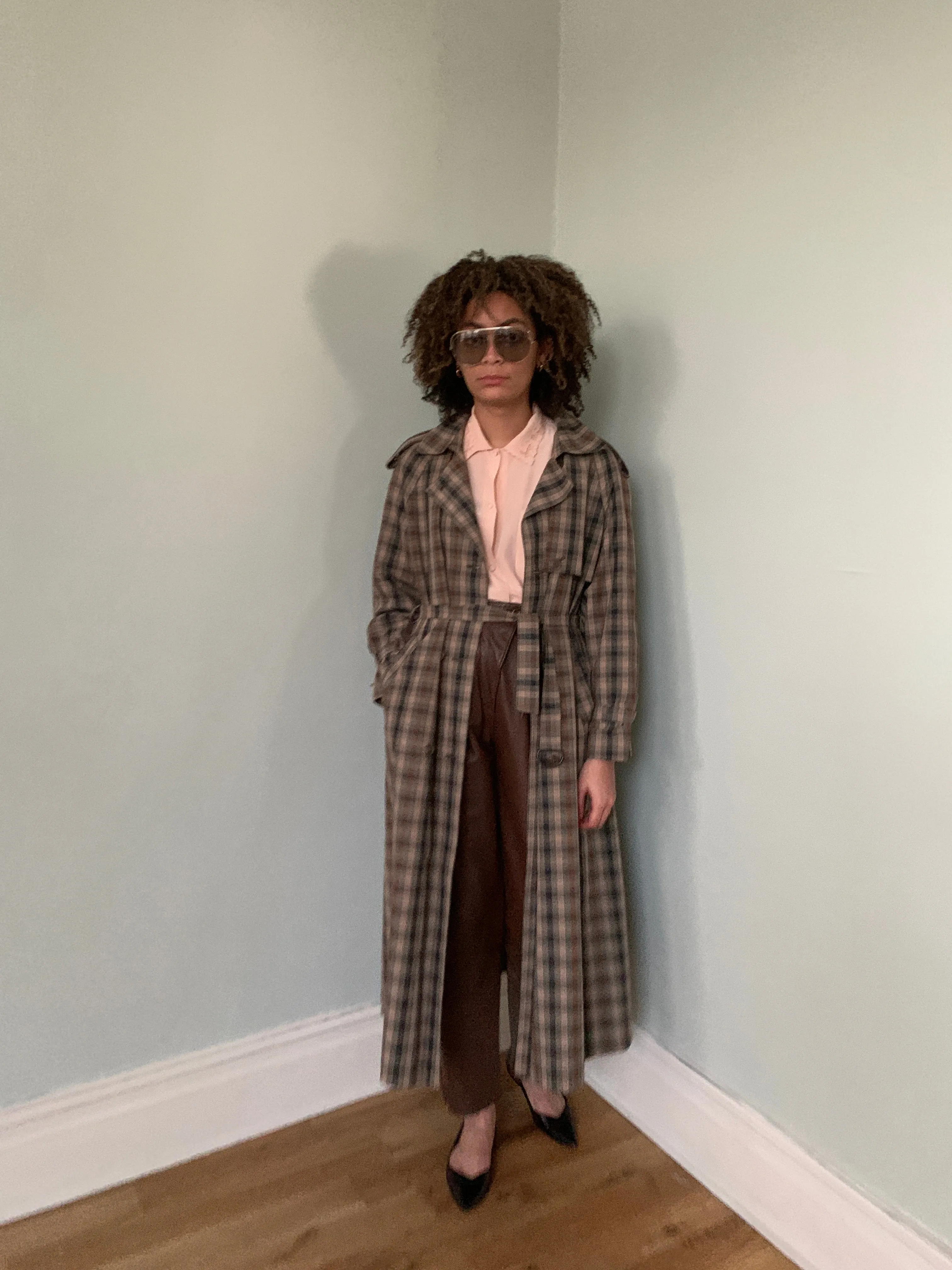 Vintage check trench coat